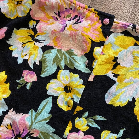 Who What Wear Floral Long Sleeve Cropped Peasant Blouse Size Medium Linen Blend - Picture 6 of 9